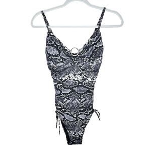 One Piece Swimsuit Size 4 Michael Michael Kors Ruched Tie Sides Snake Print